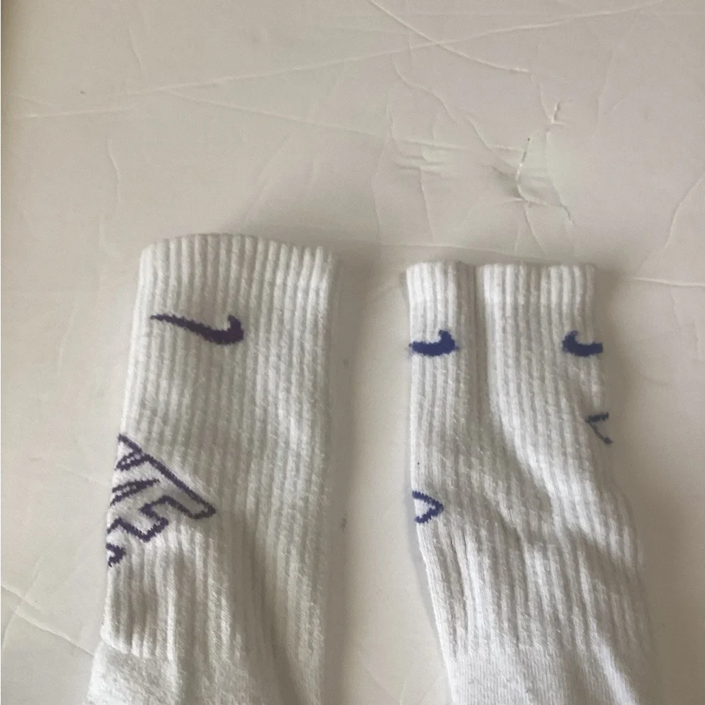 Nike White mix matched Purple and  Blue Athletic Crew Socks size small